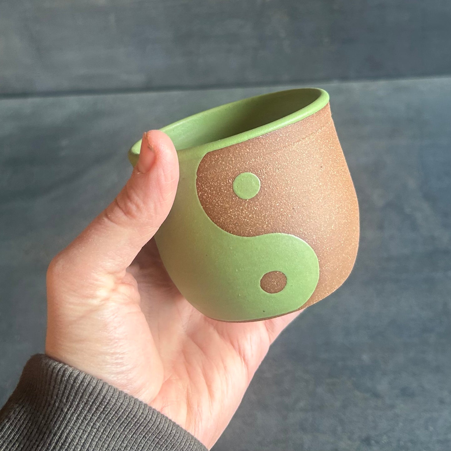 Yin Yang Espresso Cup -Green Matte / Rust