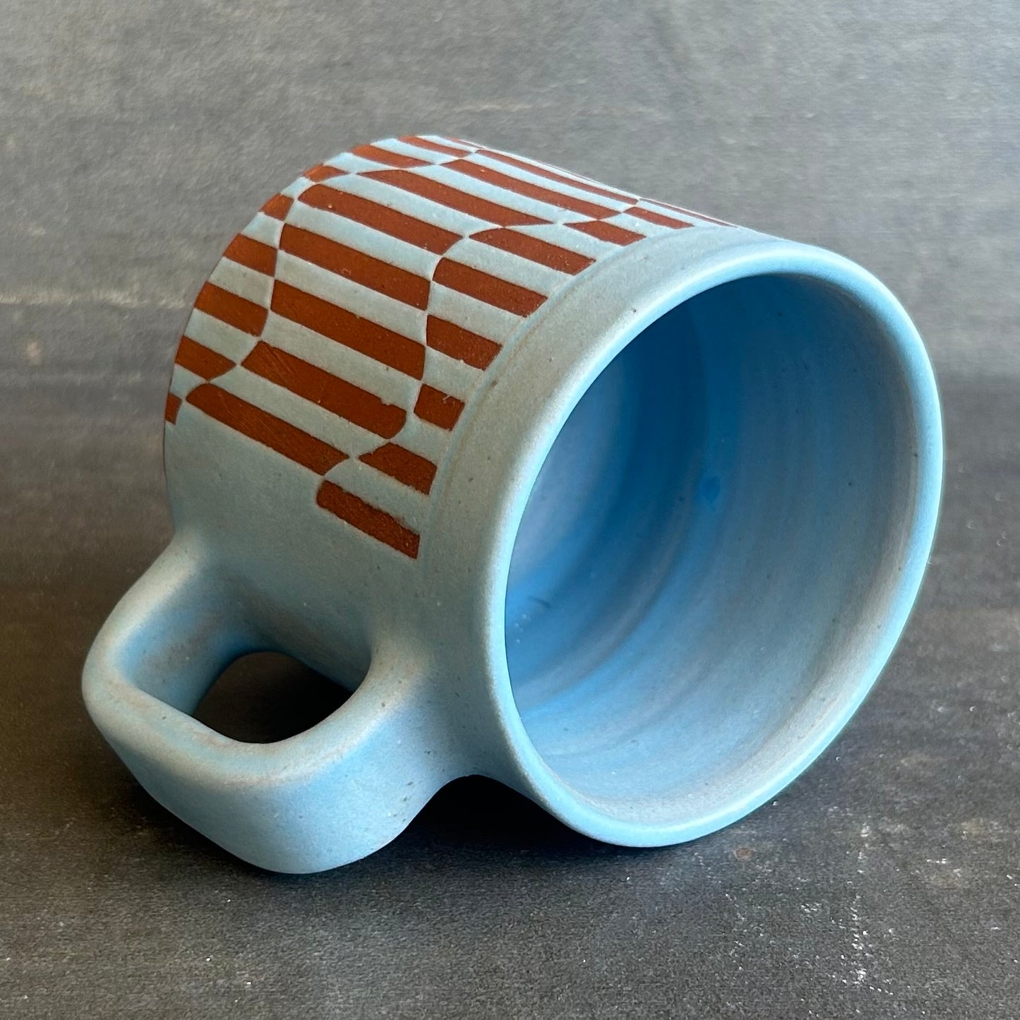 Mini Wavy Stripe Mug - Light Blue Matte / Rust