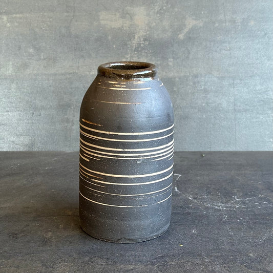 Medium Vase - Black / Sand stripe