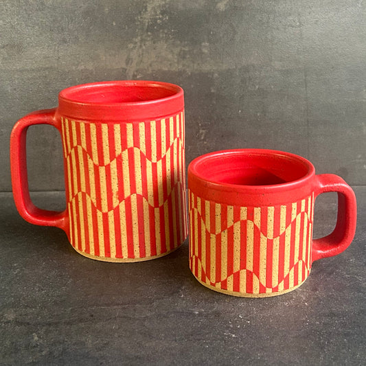 Mini Wavy Stripe Mug - Red Matte / Speckled Buff