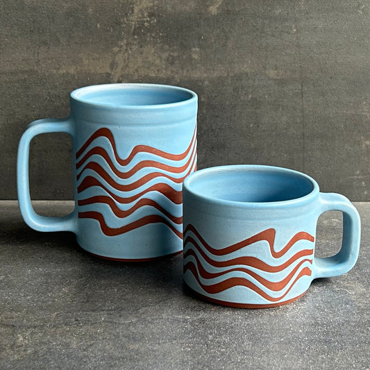 Mini Wave Mug - Light Blue Matte / Rust