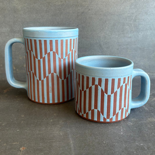 Mini Wavy Stripe Mug - Light Blue Matte / Rust