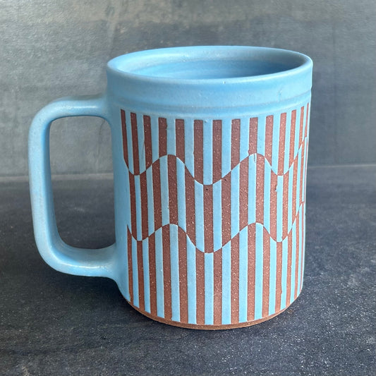Wavy Stripe Mug - Light Blue Matte / Rust