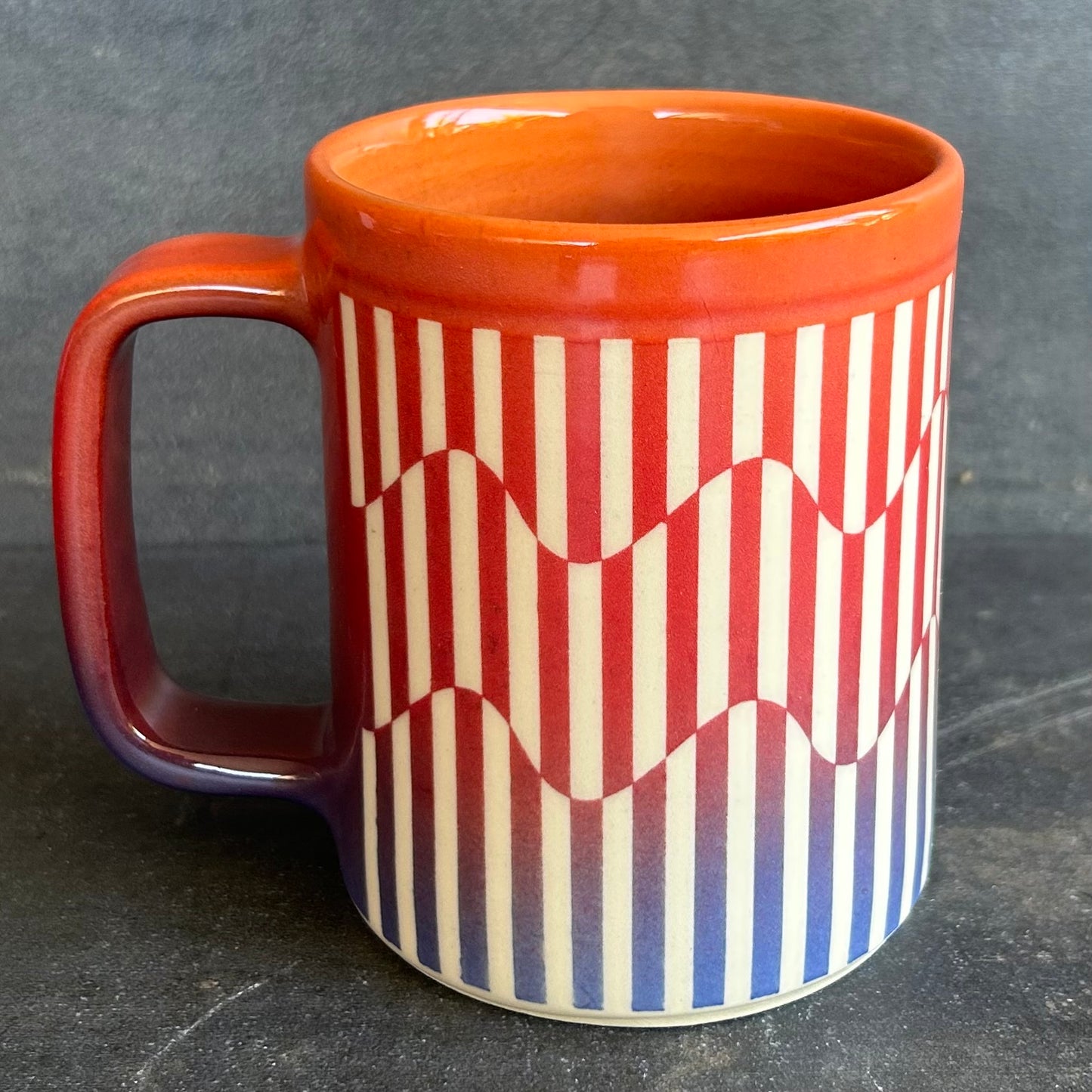 Wavy Stripe Mug - Fade Blue to Red