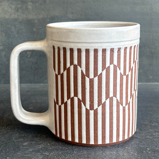 Wavy Stripe Mug - White Matte / Rust