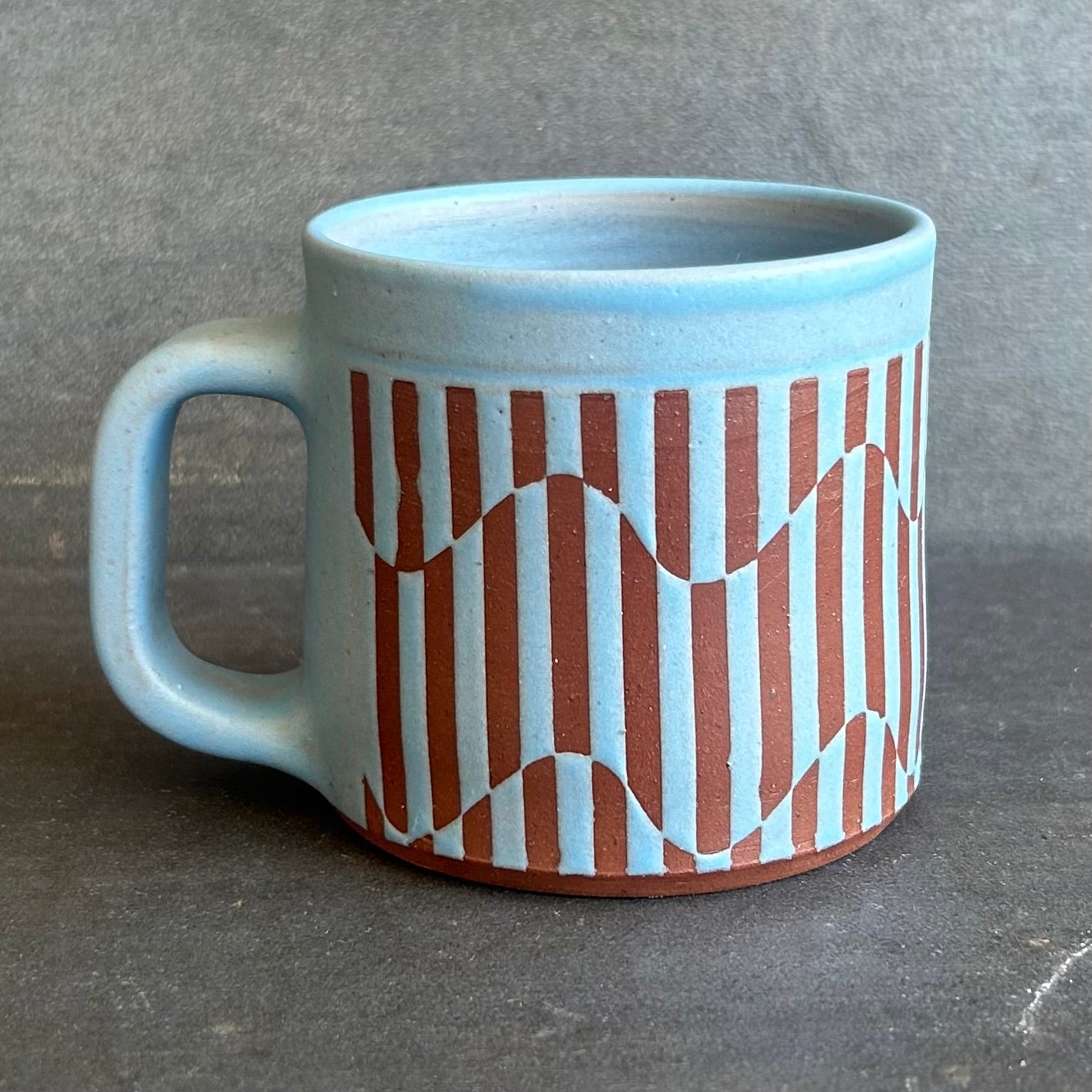 Mini Wavy Stripe Mug - Light Blue Matte / Rust