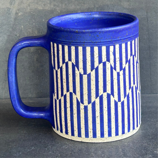 Wavy Stripe Mug - Blue / Speckled White