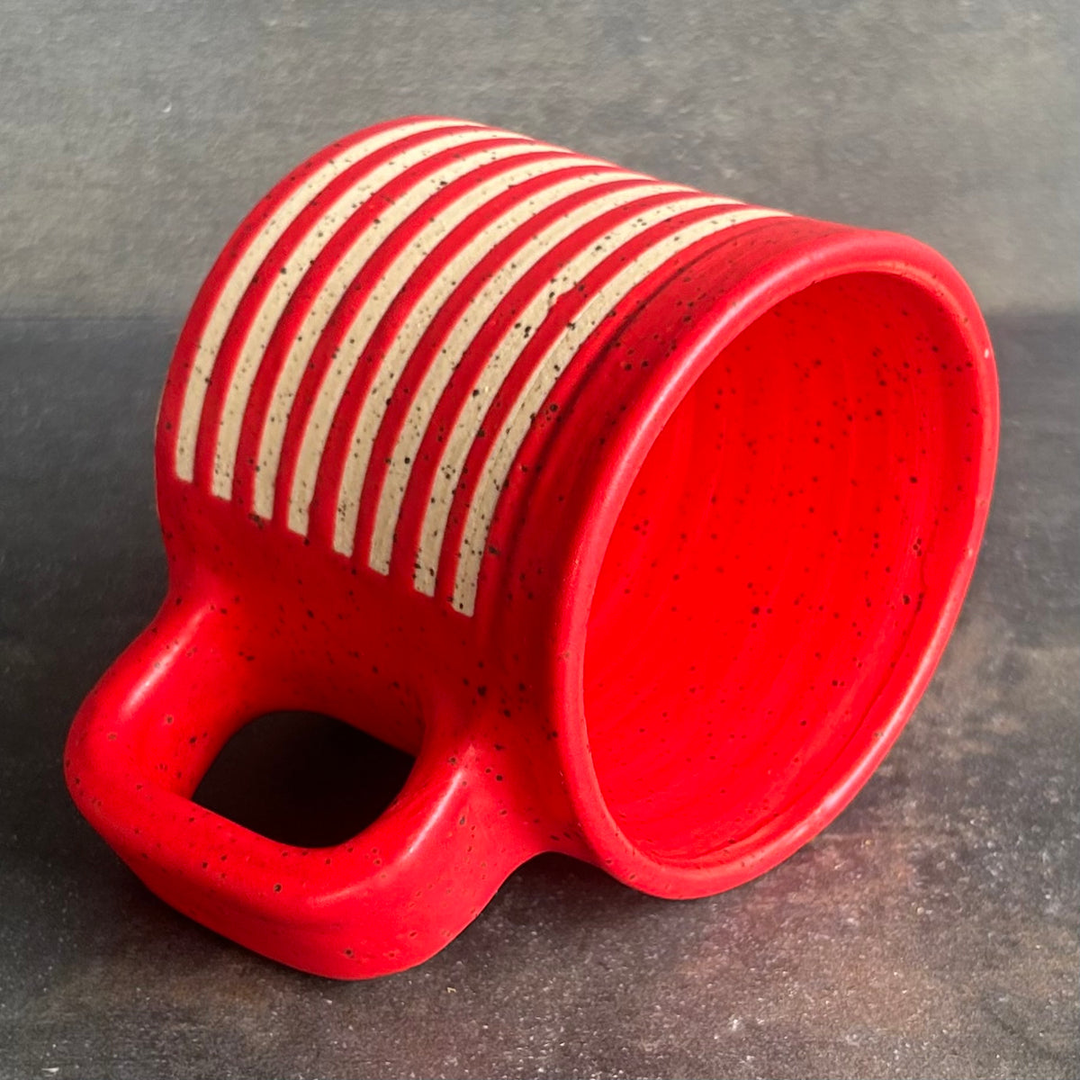 Mini Mug Stripes - Red Matte / Speckled White
