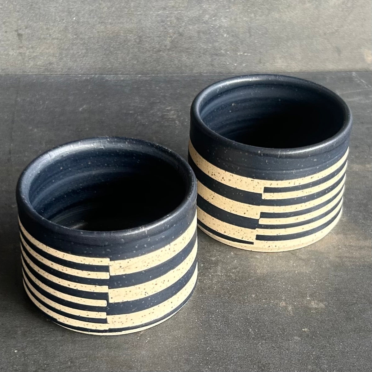 4oz. Stripe Cortada Cup - Matte Black / Speckled White