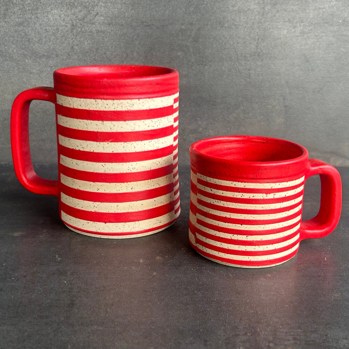 Mini Mug Stripes - Red Matte / Speckled White