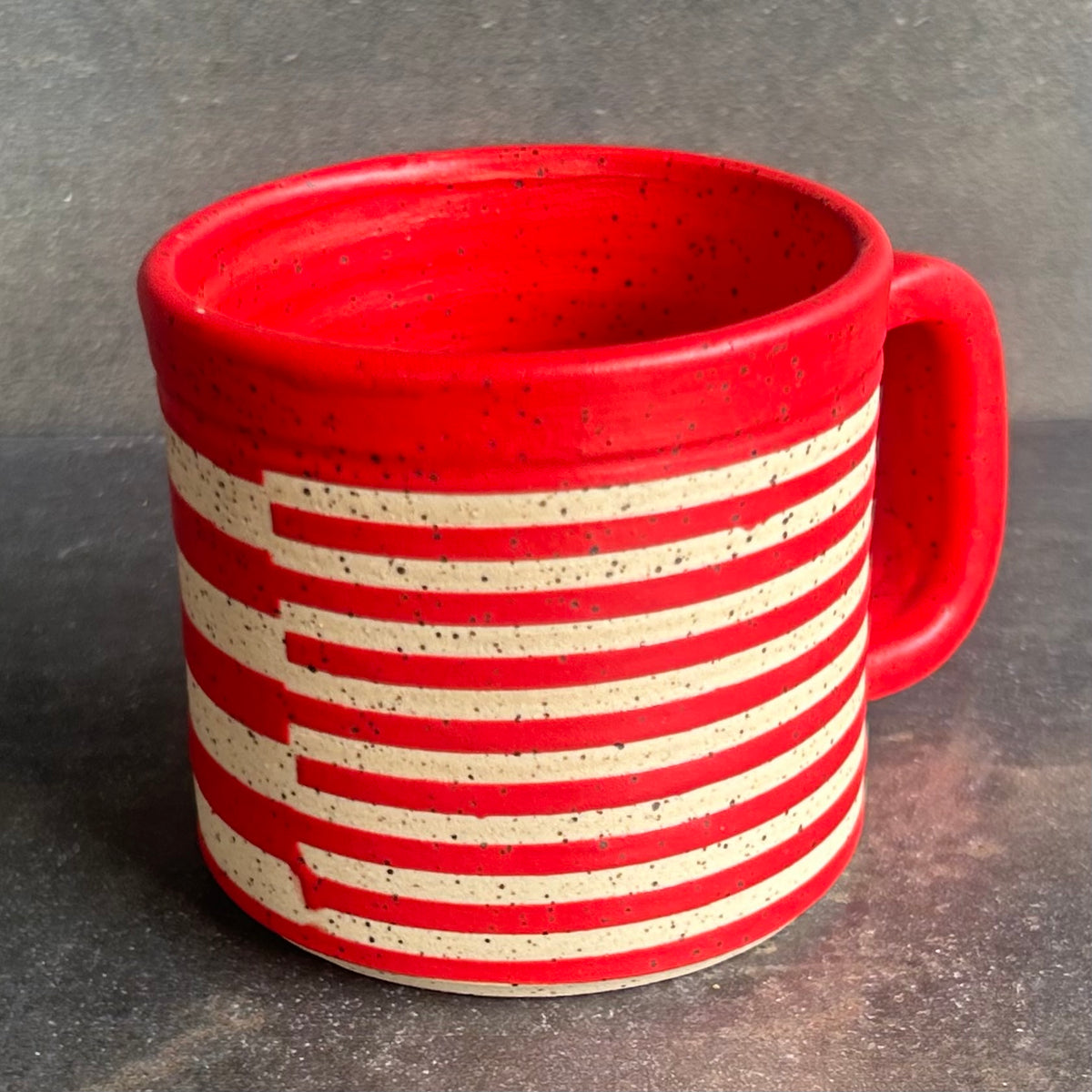Mini Mug Stripes - Red Matte / Speckled White